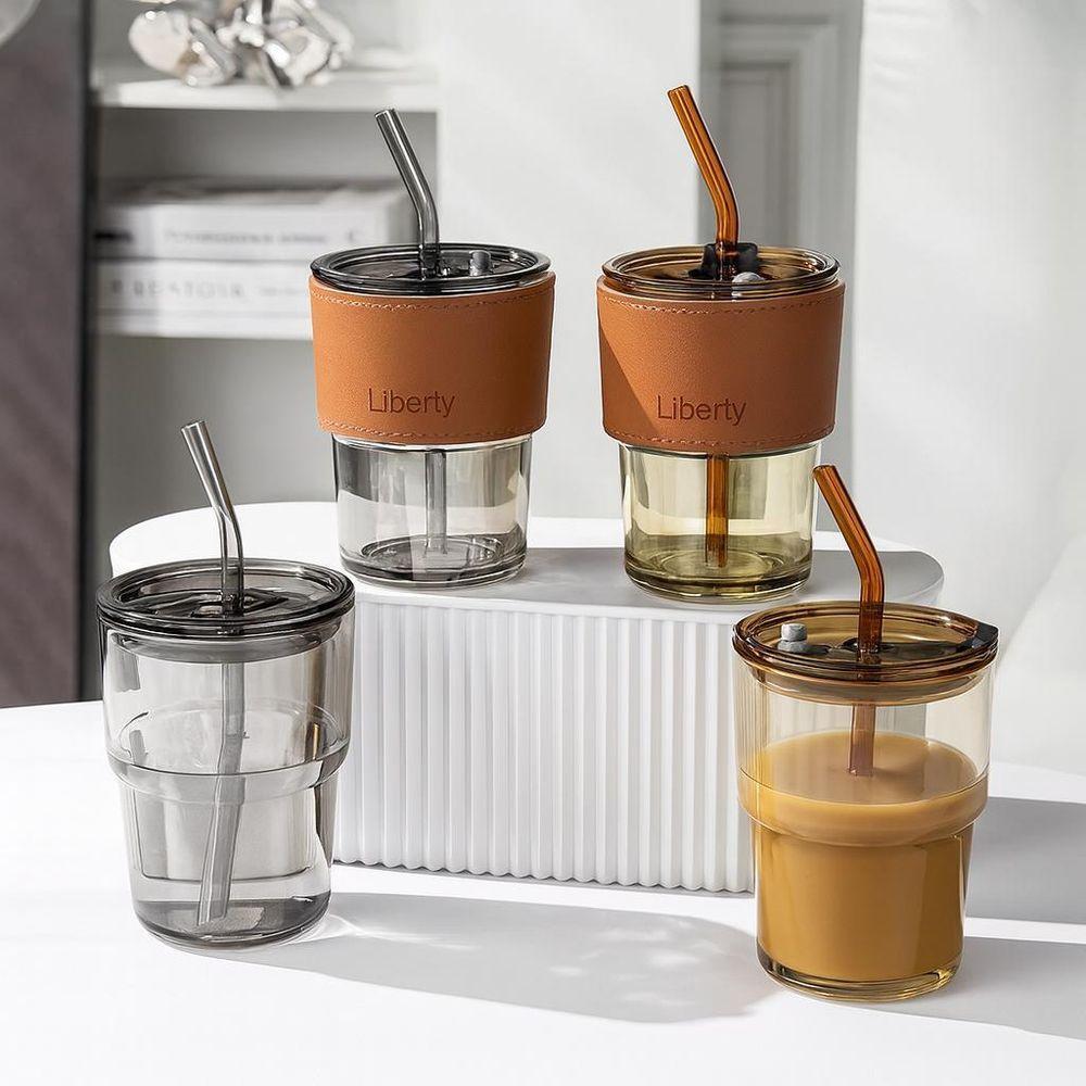 Copo Vidro Com Canudo Tampa E Vedação 450ml Branco - 4