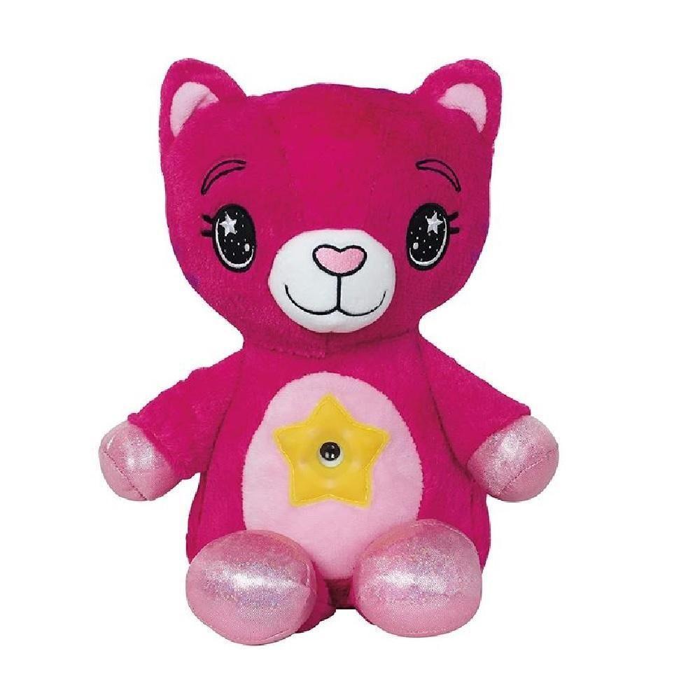 Urso Pelúcia Rosa Projetor Estrelas Musical Abajur Infantil Meninas Festa Pijama Gatinha - 4
