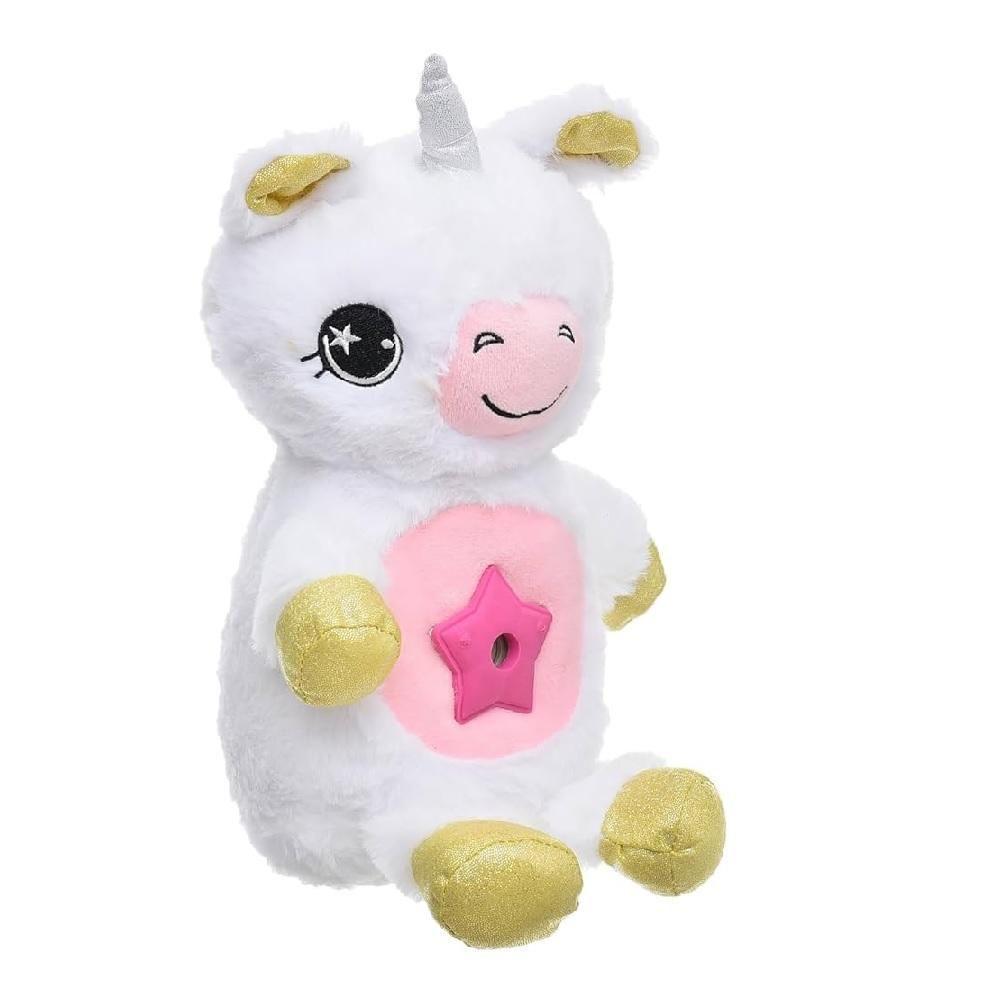 Urso De Pelucia Com Projetor De Estrelas Noite Iluminada Unicornio Musical Luz Noturna Criança Bebe Meninas Branco - 5