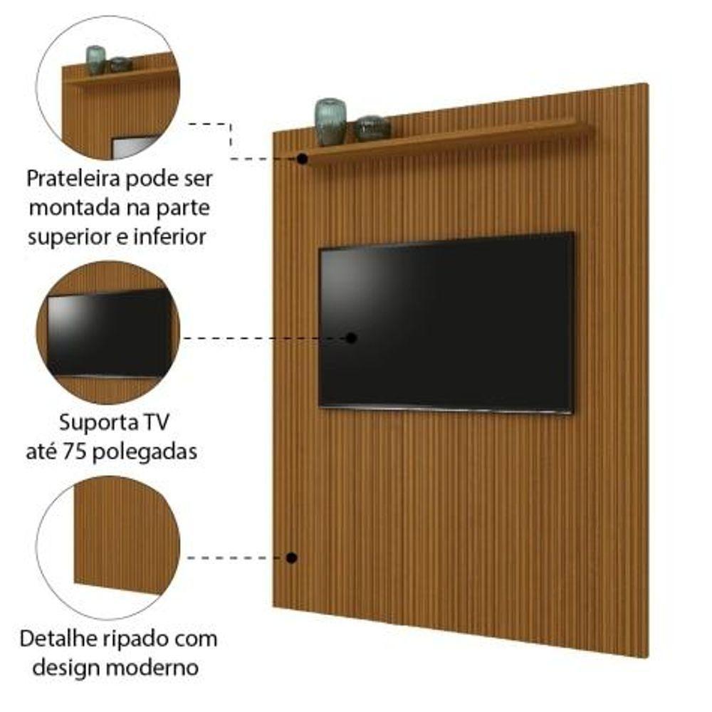 Painel Para Tv Até 75 Polegadas Ripado Impressão 3d Egeo Com Prateleira 1,80m Cedro Edn Cedro - 2