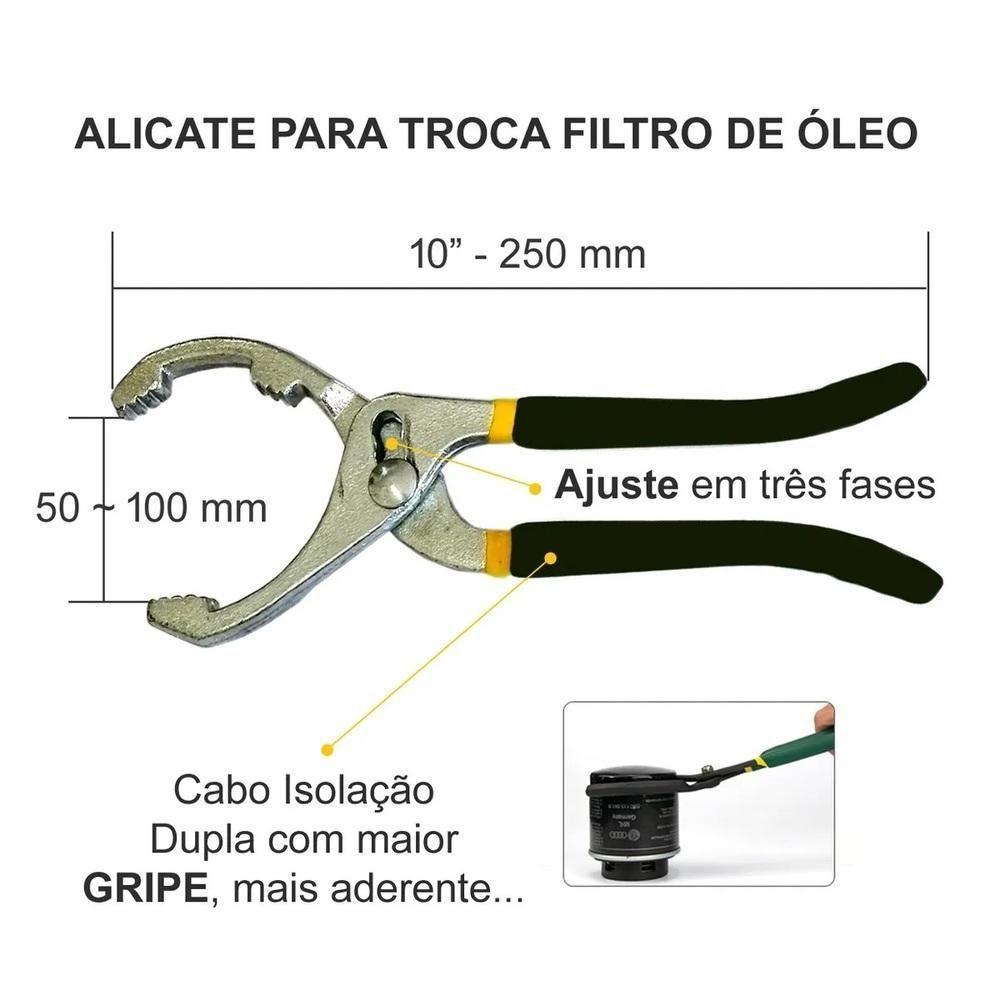 Alicate Saca Filtro Oleo Tubo Escapamento Ajustavel 50 100mm Mecanico 3 Niveis Ajuste Emborrachado - 4