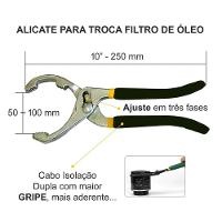 Alicate Saca Filtro Oleo Tubo Escapamento Ajustavel 50 100mm Mecanico 3 Niveis Ajuste Emborrachado