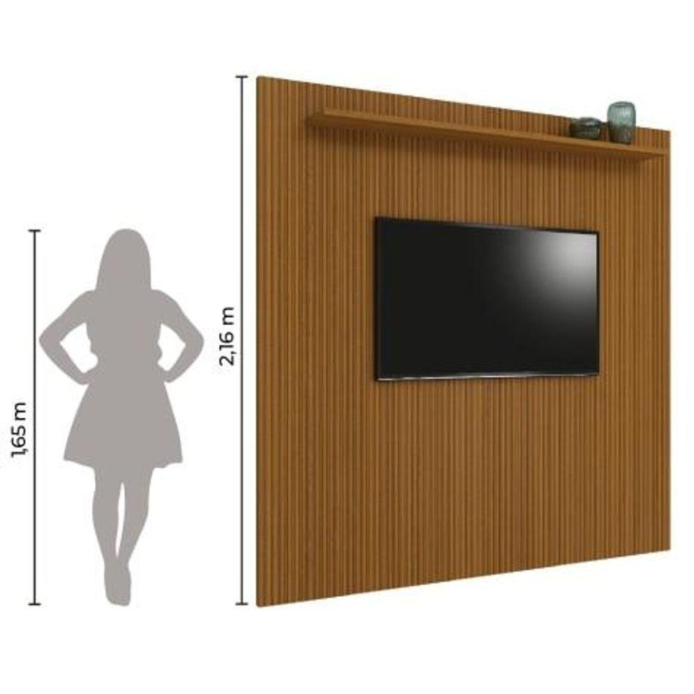 Painel Para TV Até 75 Polegadas Ripado Impressão 3D Egeo Com Prateleira 2,25m Cedro - 3