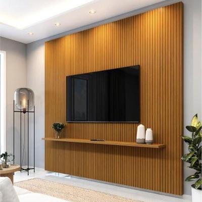 Painel Para TV Até 75 Polegadas Ripado Impressão 3D Egeo Com Prateleira 2,25m Cedro