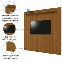 Painel Para TV Até 75 Polegadas Ripado Impressão 3D Egeo Com Prateleira 2,25m Cedro - 2