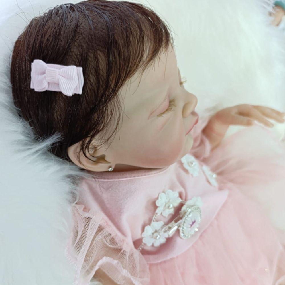 Bebê Reborn Menina Dormindo Recém Nascida Olhos Fechados Cabelo Implantado Fio A Fio - 3