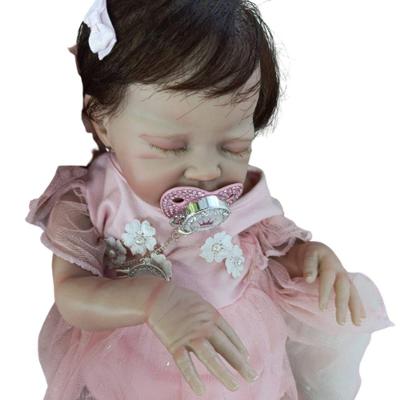 Bebê Reborn Menina Dormindo Recém Nascida Olhos Fechados Cabelo Implantado Fio A Fio