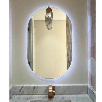 Espelho Brillare Orgânico Oval Grande Com LED 80x50cm Lapidado À Pilha Ou Fonte Branco Frio Fonte