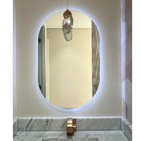 Espelho Brillare Orgânico Oval Grande Com LED 80x50cm Lapidado À Pilha Ou Fonte Branco Frio Fonte - 1