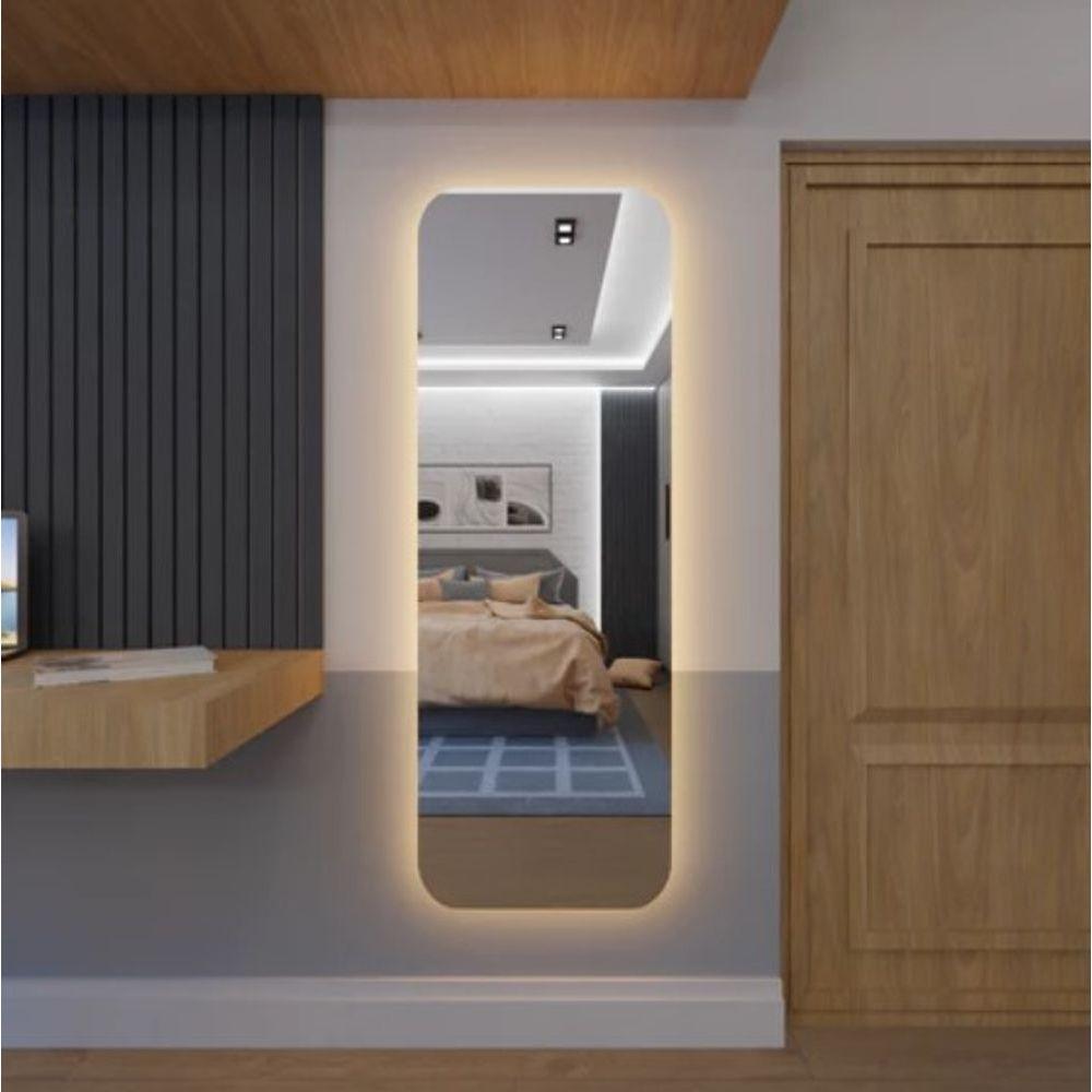 Espelho Brillare Corpo Inteiro Retangular Com LED 170cm x 70cm Lançamento Quarto Sala Grande Moderno Branco Quente - 1