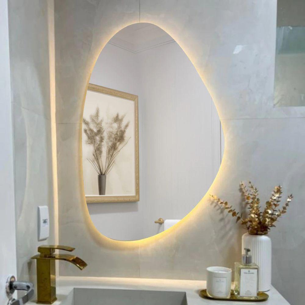 Espelho Orgânico Com LED À Pilha Ou Fonte Decorativo Quente A Pilha 51x80 - 2