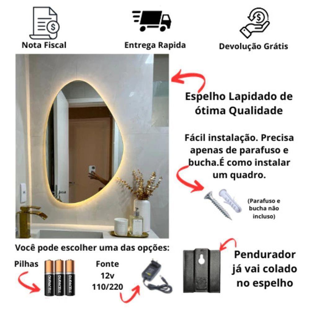 Espelho Orgânico Com LED À Pilha Ou Fonte Decorativo Quente A Pilha 51x80 - 7