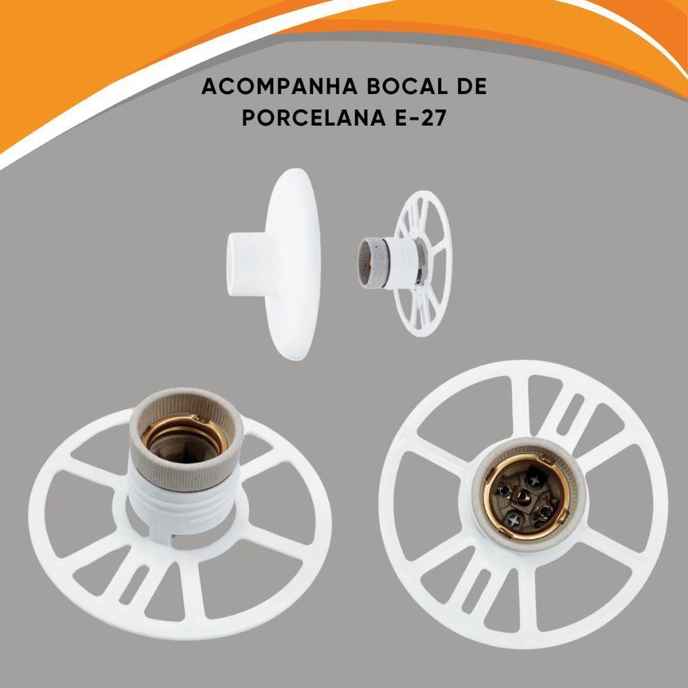 Luminária Plafonier Plafon Pirâmide Branco Lâmpada Teto E27 Soquete Bocal Porcelana Bivolt 100W - 5