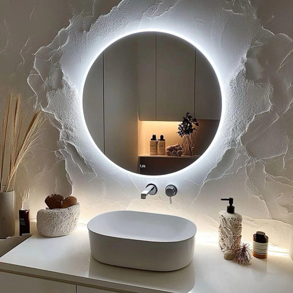 Espelho Decorativo Redondo LED Branco Frio Ou Quente Com Suporte Branco Frio - 2