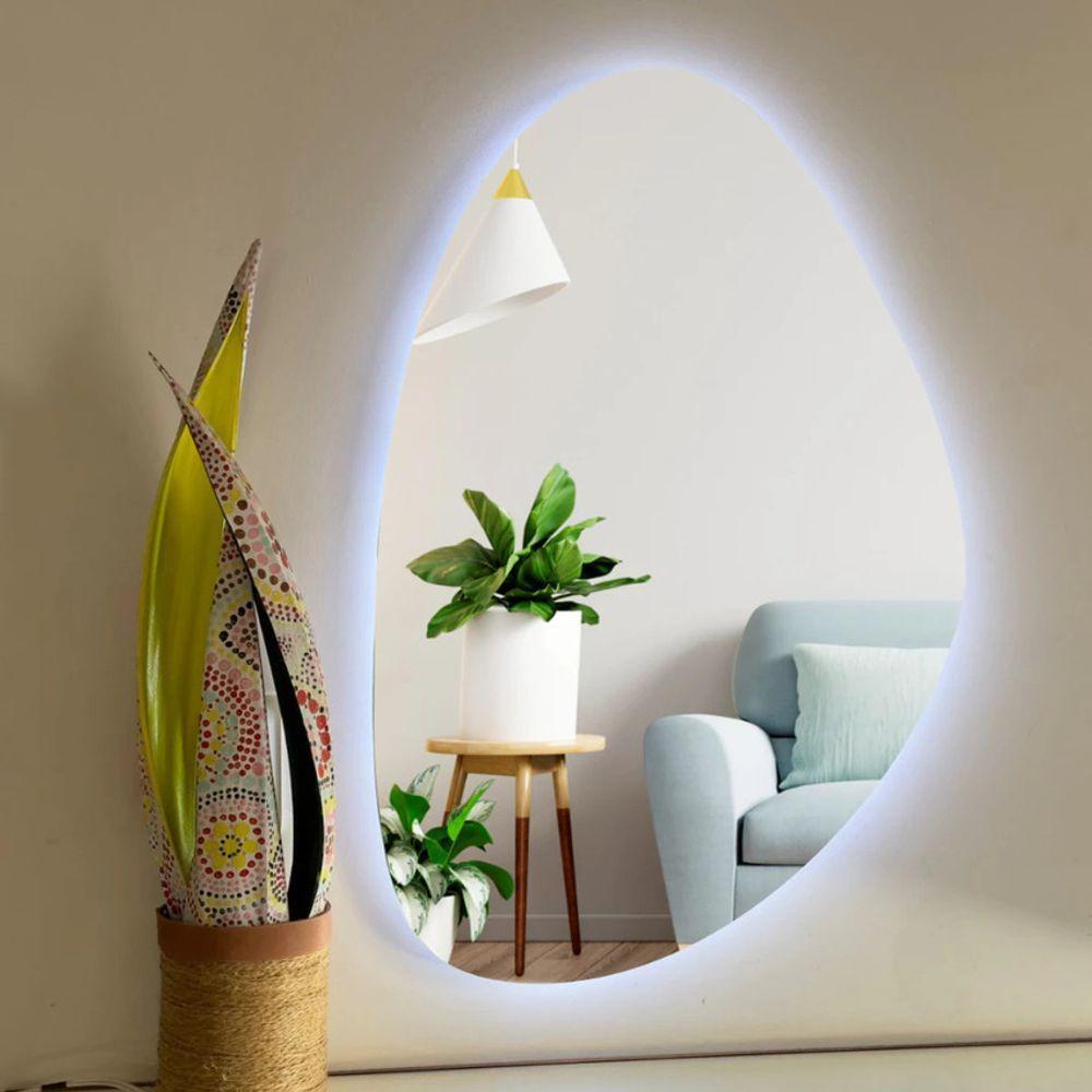 Espelho Orgânico Com LED À Pilha Ou Fonte Decorativo Frio A Pilha 45x70 - 1