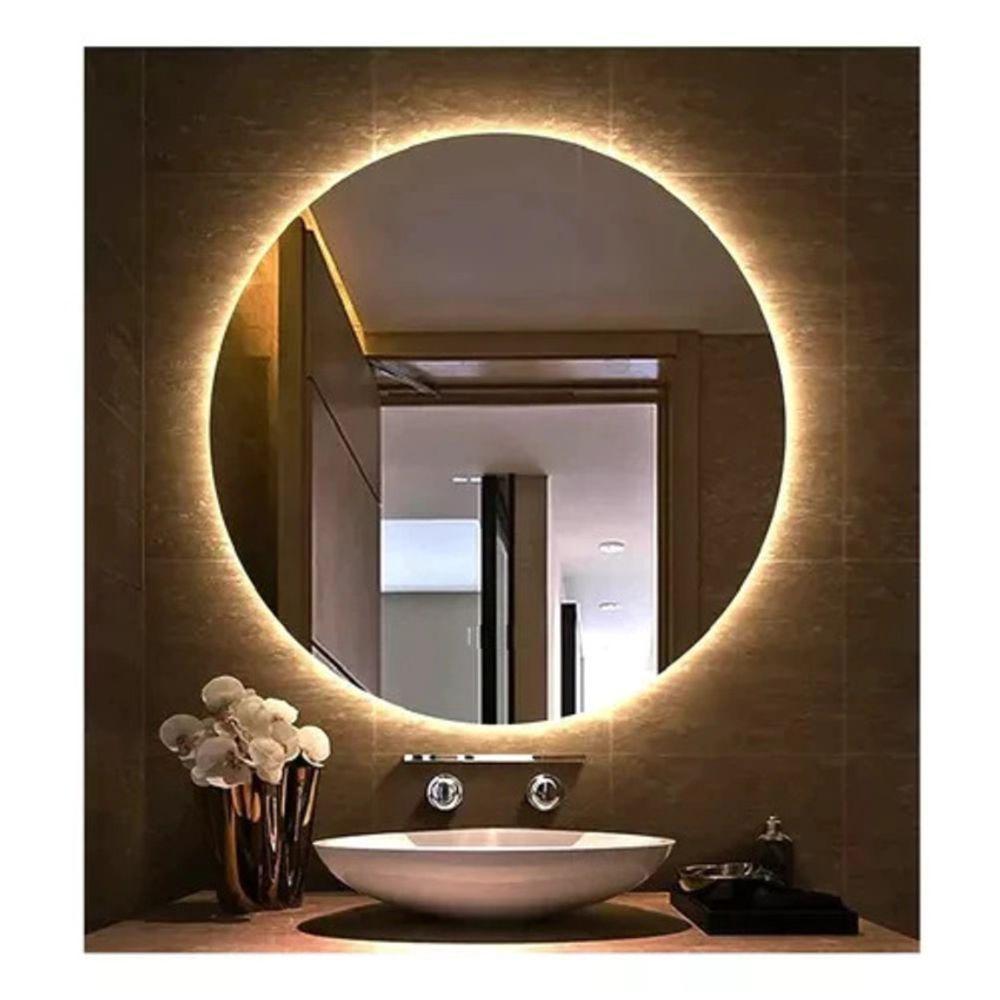 Espelho Decorativo Redondo LED Branco Frio Ou Quente Com Suporte Branco Quente - 1
