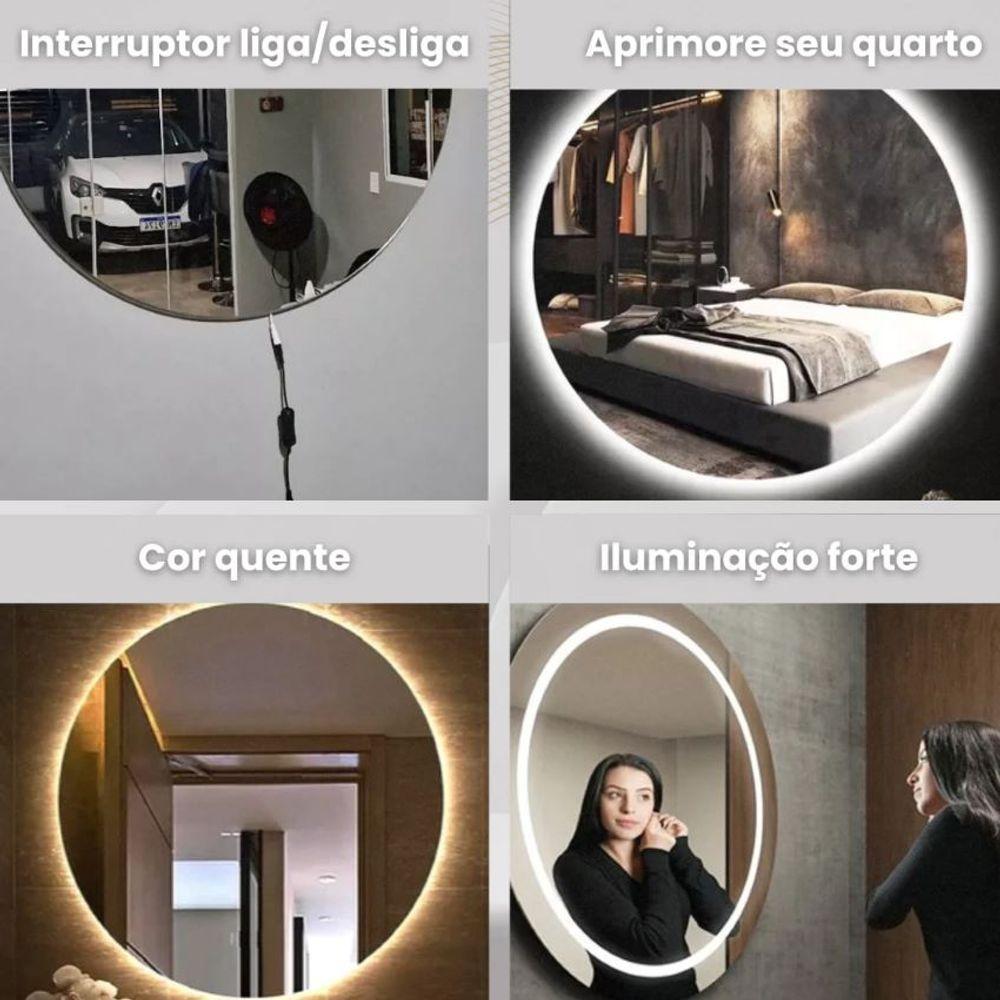 Espelho Decorativo Redondo LED Branco Frio Ou Quente Com Suporte Branco Quente - 5