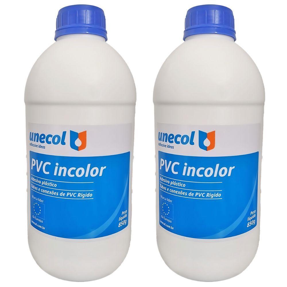 Kit 2 Colas Cano PVC Adesivo Plástico Frasco 850g Unecol Profissional Resistente Forte Secagem Rápida - 1