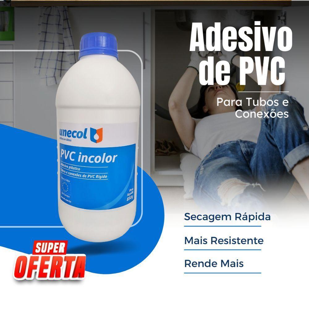 Kit 2 Colas Cano PVC Adesivo Plástico Frasco 850g Unecol Profissional Resistente Forte Secagem Rápida - 4