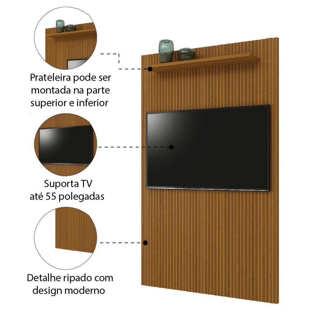 Painel Para Tv Até 55 Polegadas Ripado Impressão 3d Egeo Com Prateleira 1,35m Cedro Edn Cedro - 3