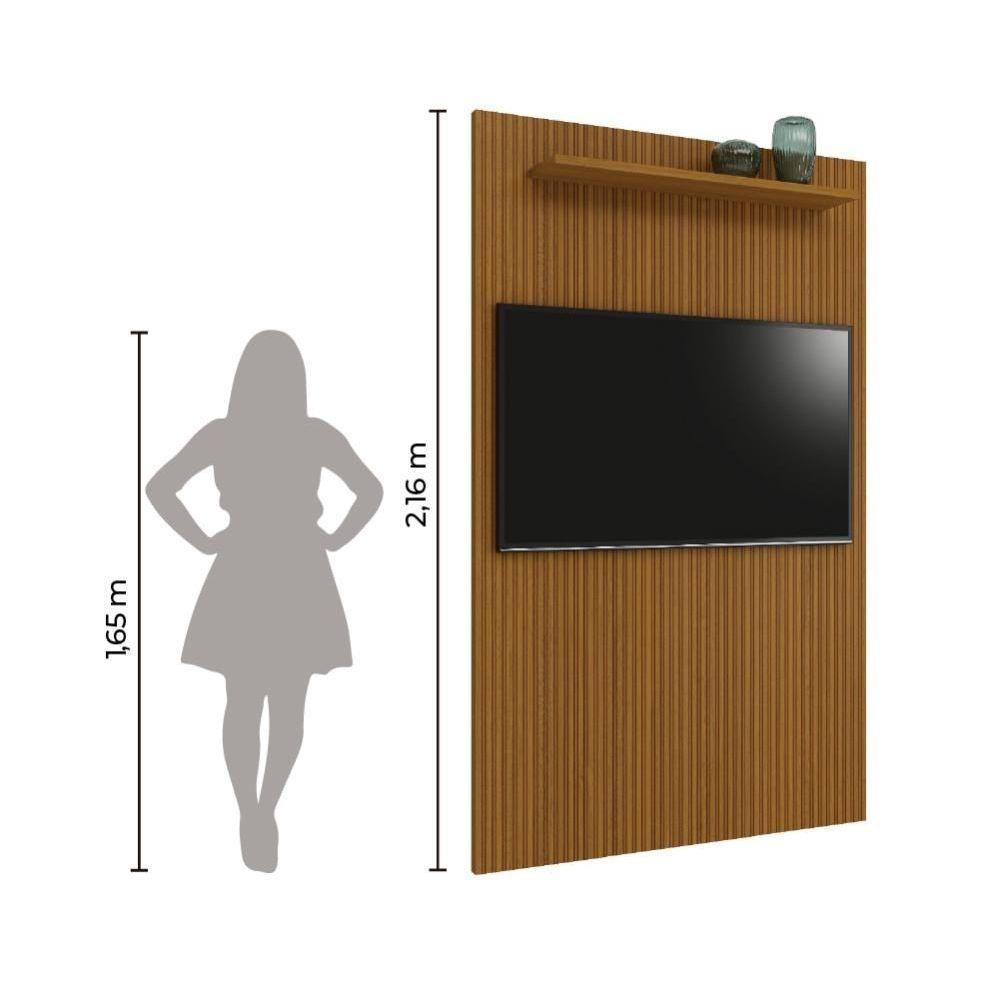 Painel Para Tv Até 55 Polegadas Ripado Impressão 3d Egeo Com Prateleira 1,35m Cedro Edn Cedro - 4