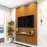 Painel Para Tv Até 55 Polegadas Ripado Impressão 3d Egeo Com Prateleira 1,35m Cedro Edn Cedro - 1