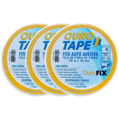 Kit 3 Fitas Telada 90m x 50mm Fibra De Vidro Drywall Gesso Junta Trincas Isopor Auto-adesiva Trançada