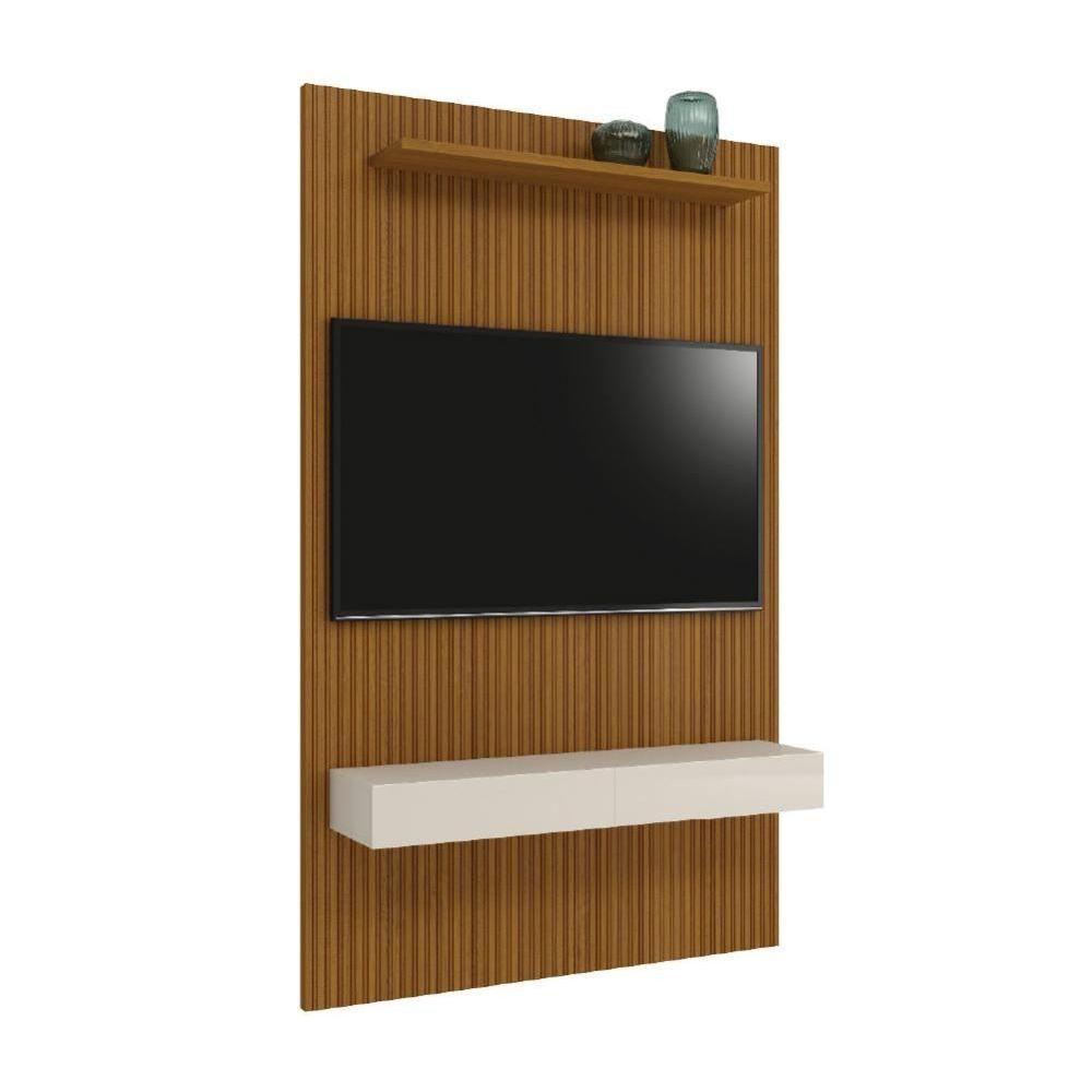 Painel Para Tv Até 55 Polegadas Ripado Impressão 3d Egeo Com Nicho 1,35m Cedro Off White Edn Cedro - 1