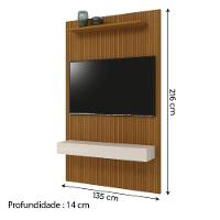 Painel Para Tv Até 55 Polegadas Ripado Impressão 3d Egeo Com Nicho 1,35m Cedro Off White Edn Cedro