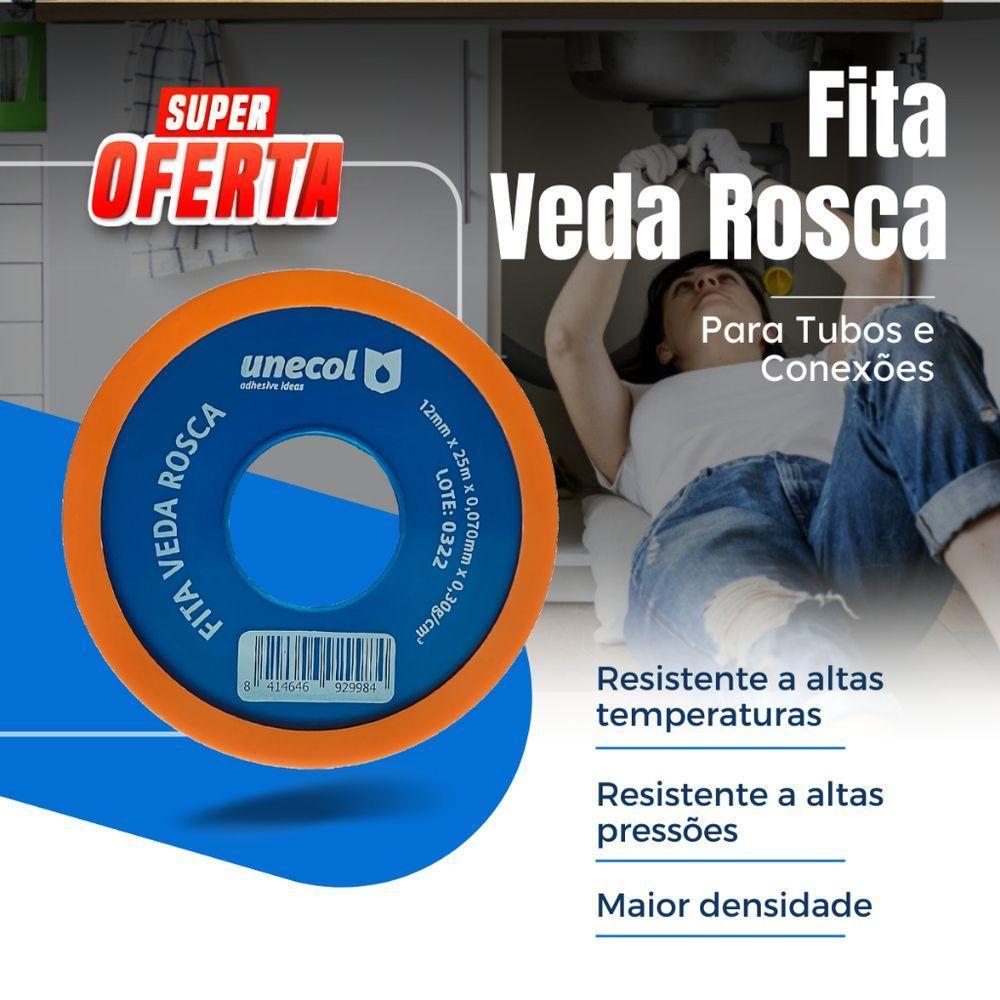Kit 3 Fitas Veda Rosca 12mm 50 Metros Vedação Hidráulica Canos Torneiras Teflon - 4