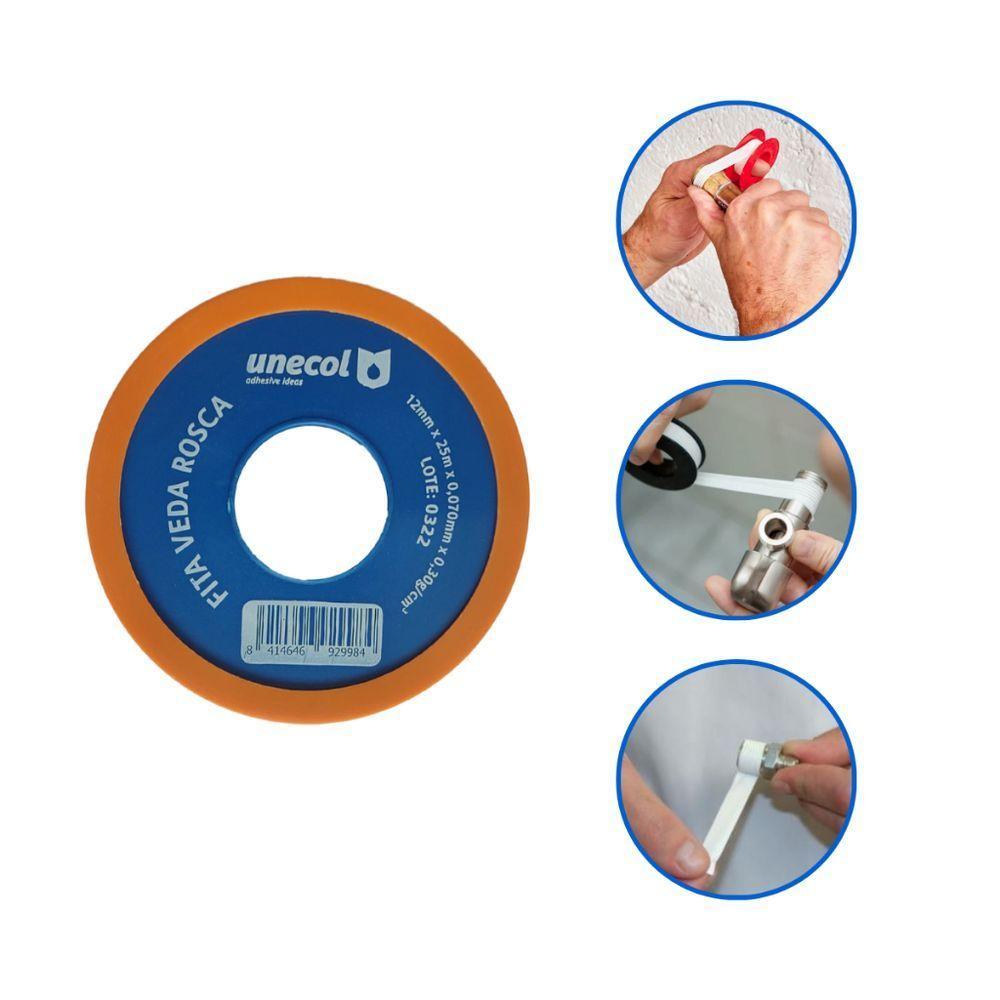 Kit 3 Fitas Veda Rosca 12mm 50 Metros Vedação Hidráulica Canos Torneiras Teflon - 5