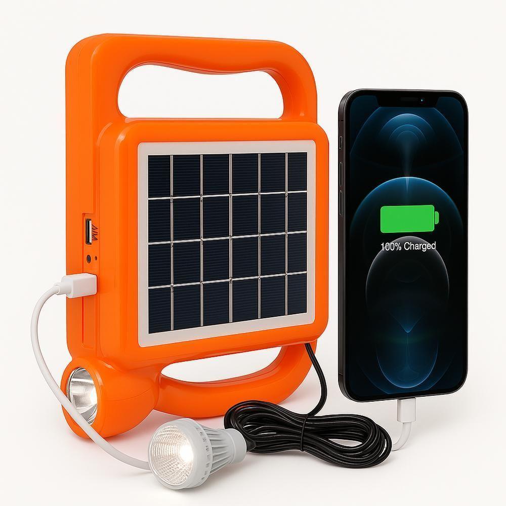 Kit Lanterna Led Solar Recarregavel Power Bank Lampada Emergencia Extra Usb Luz Portatil 500ma 5v 1a Farol Camping Lumin - 1