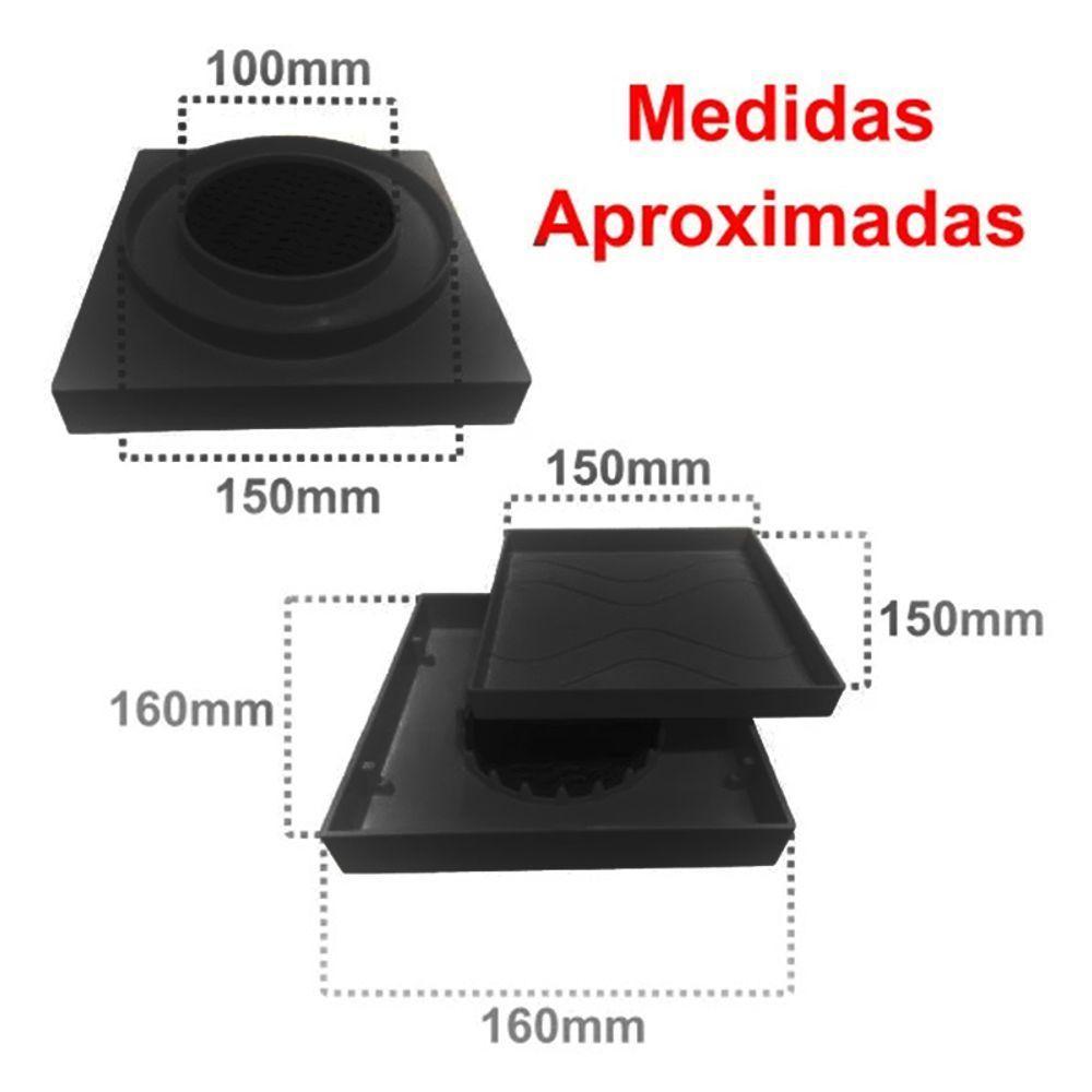 Kit 2 Ralo Oculto 15x15 Invisivel Para Piso Porcelanato Preto - 5