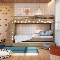 Cama Treliche Infantil Bicama Menino Menina 2,32m Com Escada, Nichos E Gavetas Aveiro Oak - 2