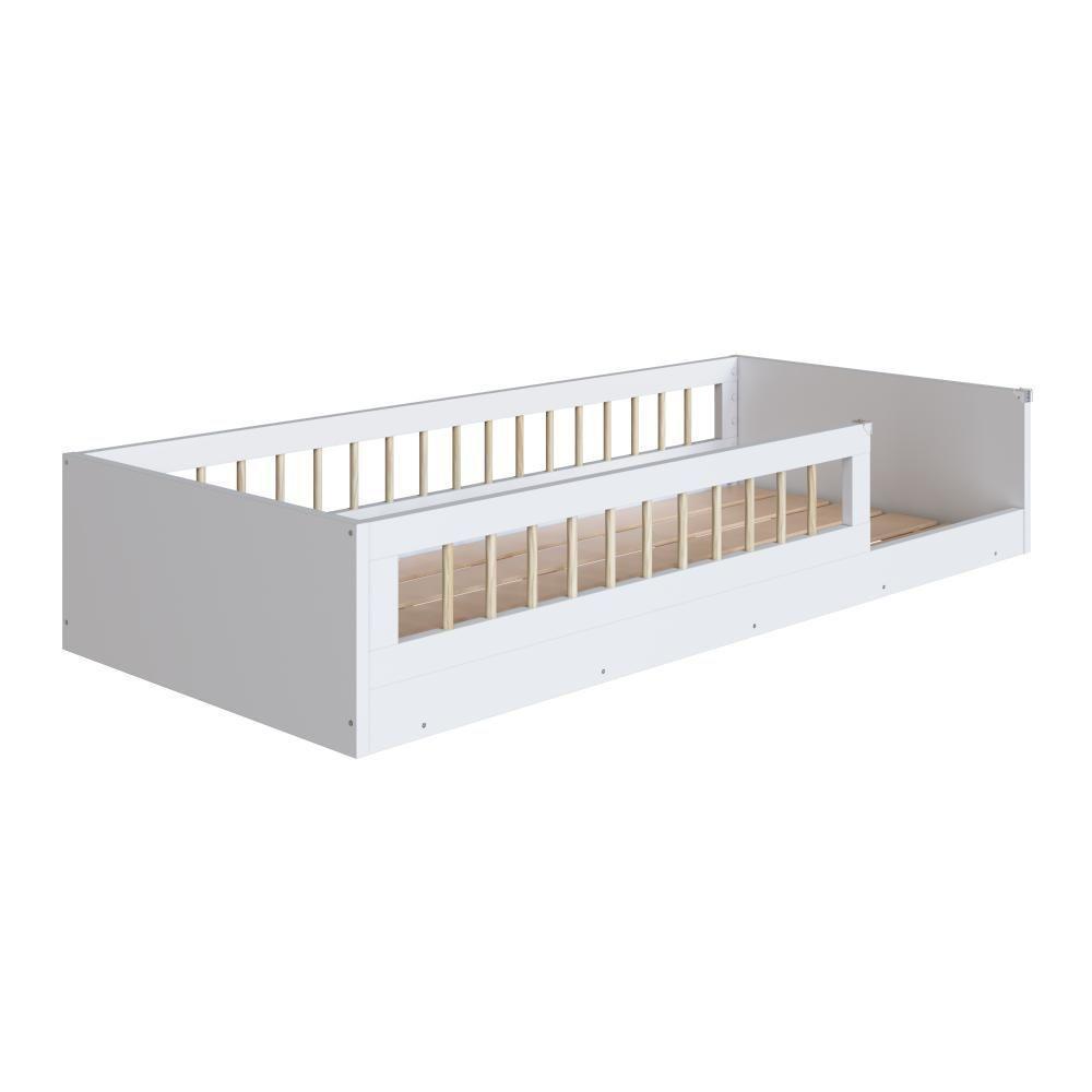 Cama Infantil De Chão Montessoriana Menino E Menina Solteiro 194cm Com Grade Proteção Branco - 5