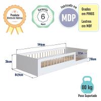 Cama Infantil De Chão Montessoriana Menino E Menina Solteiro 194cm Com Grade Proteção Branco - 8