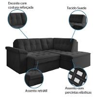 Sofá De Canto Retrátil 5 Lugares Grécia Cinza Suede Cinza - 3