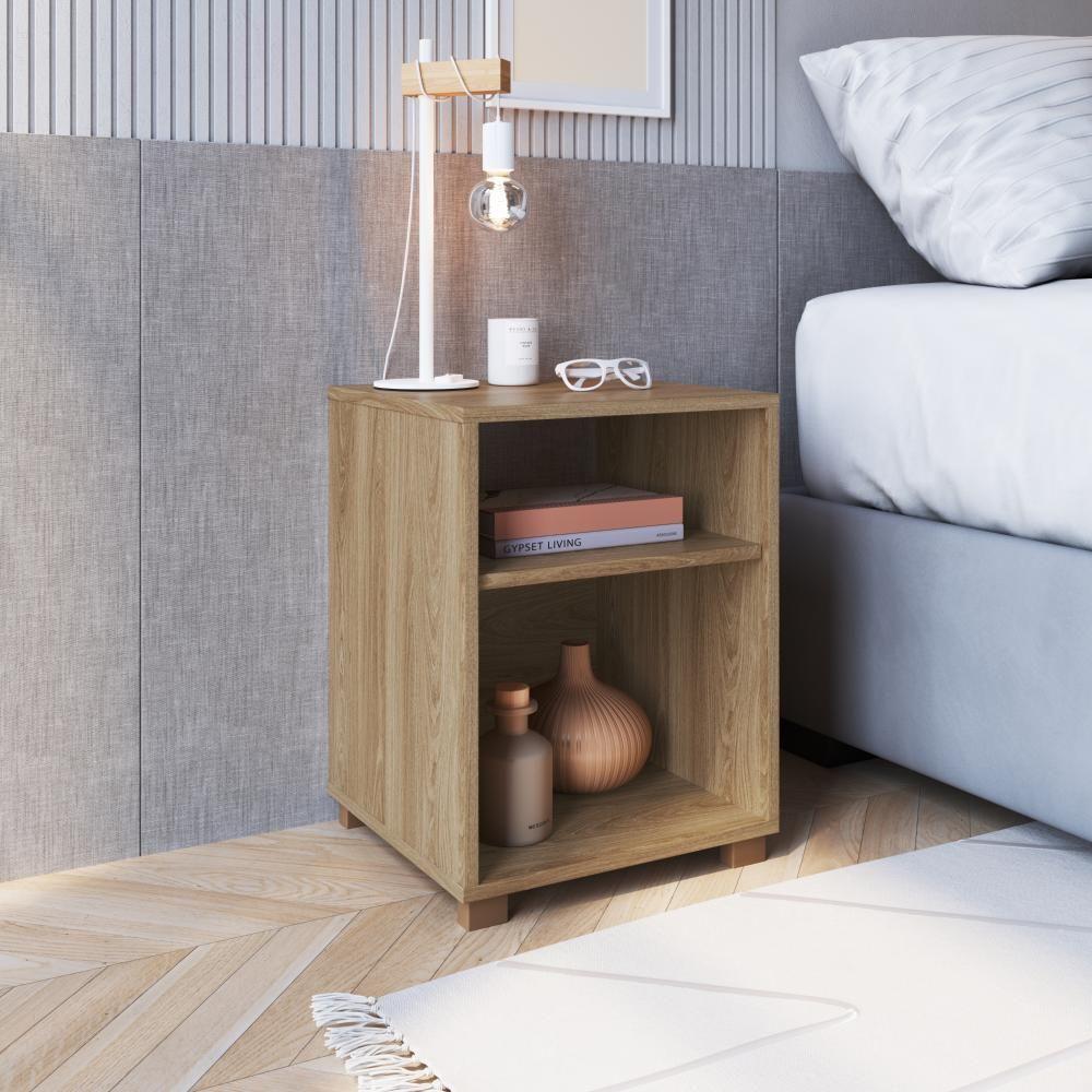 Kit 02 Mesa De Cabeceira Nicho 38,5cm Com Pé E Prateleira Aveiro Oak - 4