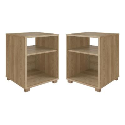 Kit 02 Mesa De Cabeceira Nicho 38,5cm Com Pé E Prateleira Aveiro Oak