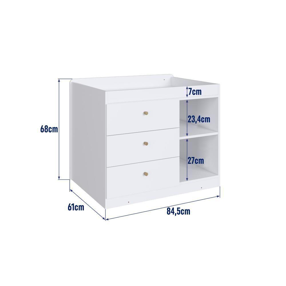 Berço Infantil Multifuncional Menino Menina 194cm Com Cômoda, Trocador E Cama Auxiliar Branco - 9