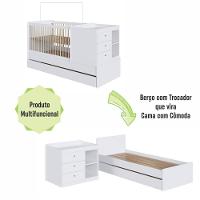 Berço Infantil Multifuncional Menino Menina 194cm Com Cômoda, Trocador E Cama Auxiliar Branco - 7