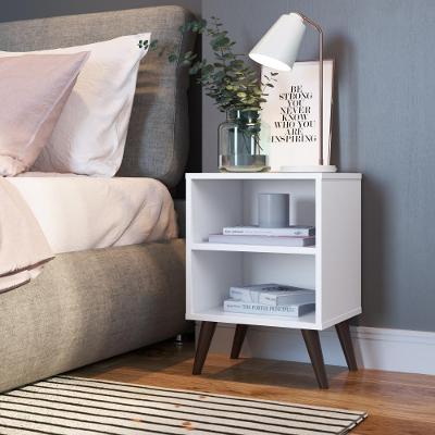 Mesa De Cabeceira Nicho 39cm Com Prateleira E Pés Palito Retrô Branca