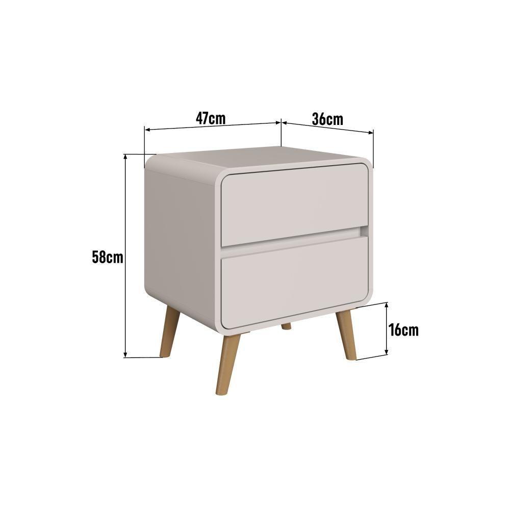 Mesa De Cabeceira Canto Curvo Com 02 Gavetas E Pés Palito Retrô Bege Dunas - 4