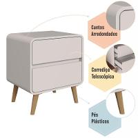Mesa De Cabeceira Canto Curvo Com 02 Gavetas E Pés Palito Retrô Bege Dunas - 5