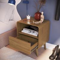 Kit Conjunto 02 Mesas De Cabeceira Canto Curvo Com Nicho 01 Gaveta E Pés Palito Retrô Carvalho Xingu - 3