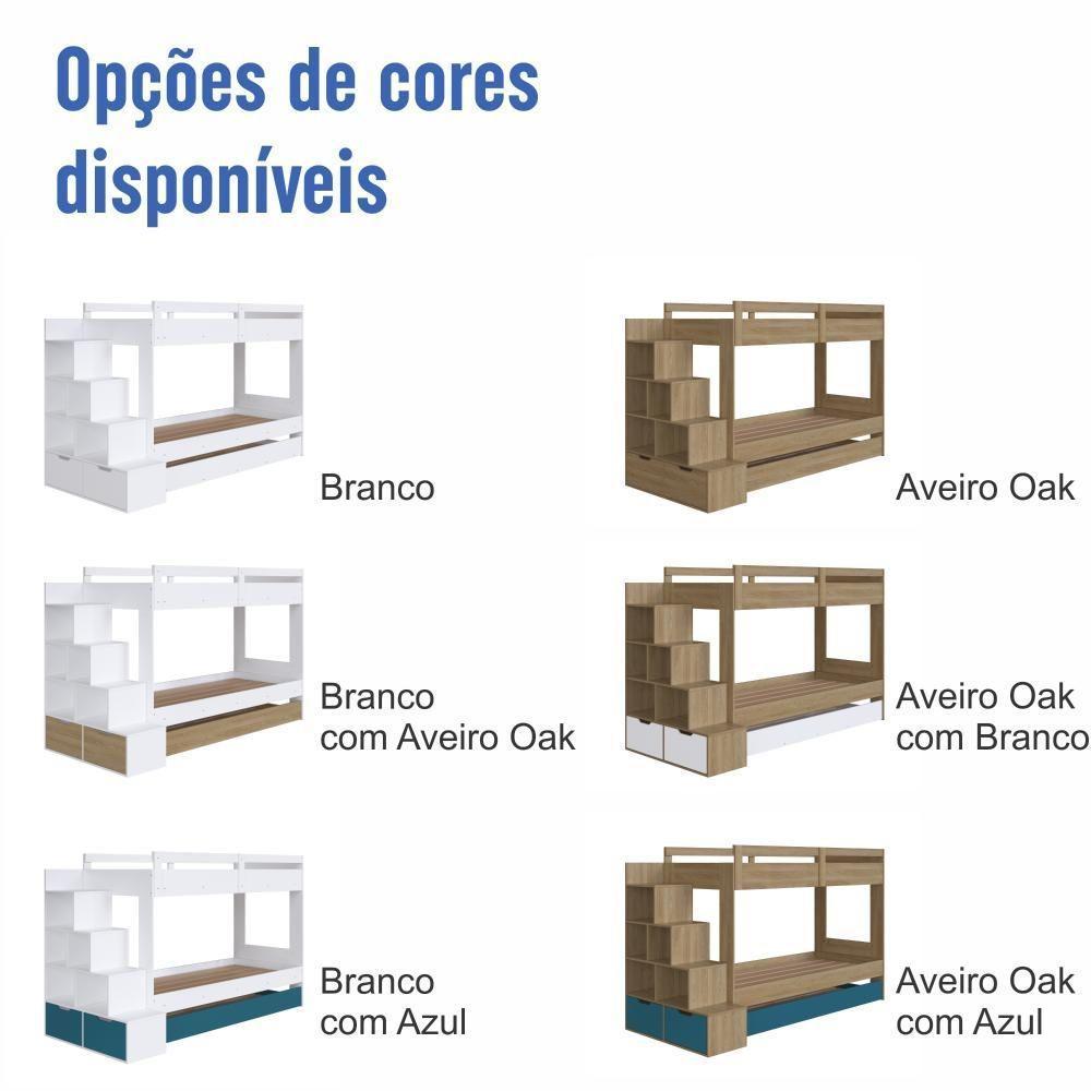 Cama Treliche Infantil Bicama Menino Menina 2,32m Com Escada, Nichos E Gavetas Branco - 9