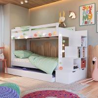 Cama Treliche Infantil Bicama Menino Menina 2,32m Com Escada, Nichos E Gavetas Branco - 1
