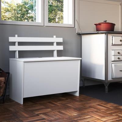 Armário Caixa De Lenha Porta Trecos Infantil 73cm Com Assento E Encosto Branco Branco