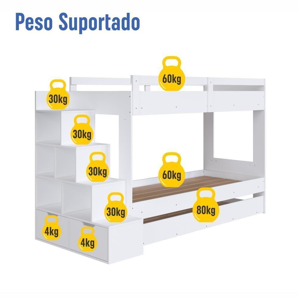 Cama Treliche Infantil Bicama Menino Menina 2,32m Com Escada, Nichos E Gavetas Branca - 5