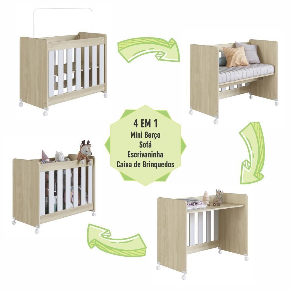 Mini Berço Infantil Moisés Multifuncional 4 Em 1 Com Rodas Para Quarto De Bebê Carvalho Araguaia - 9